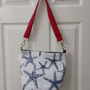 Starfish Print Shoulder Bag with Red Strap